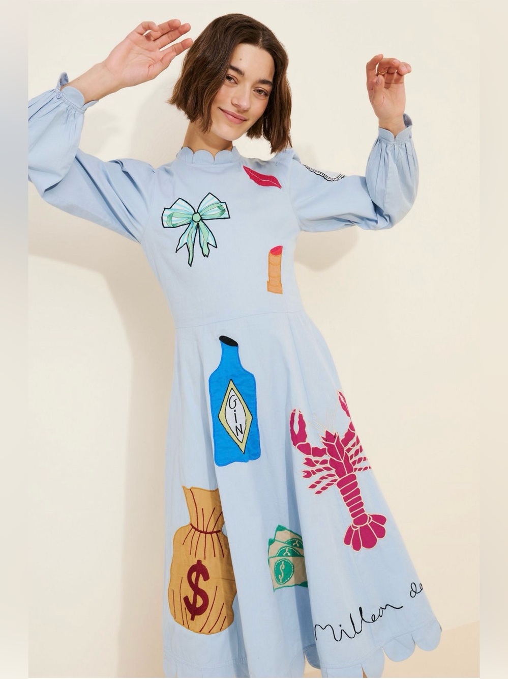 Stella Nova Handcrafted Circus Midi Dress XXS Blue Appliqué Anthropologie RARE